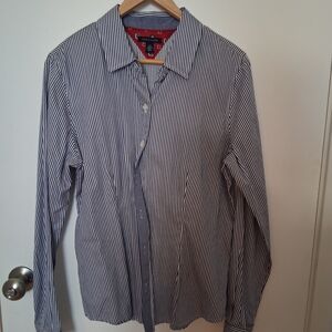 Tommy Hilfiger Navy and White Striped Shirt